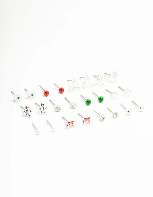 Gingerbread Man & Red Bow Stud Earrings 12-Pack