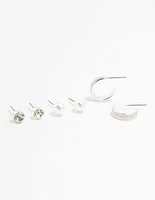 Silver Diamante & Glitter Earrings 3-Pack