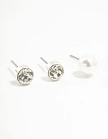 Silver Diamante & Glitter Earrings 3-Pack