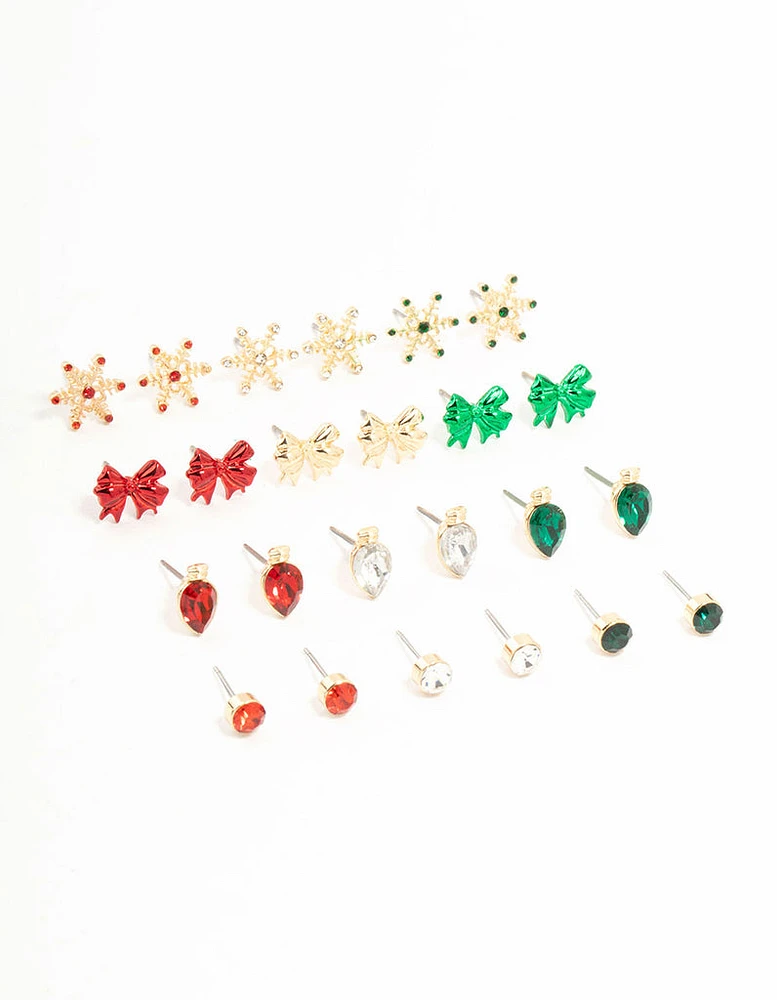 Snowflake & Bow Stud Earrings 12-Pack