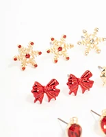 Snowflake & Bow Stud Earrings 12-Pack