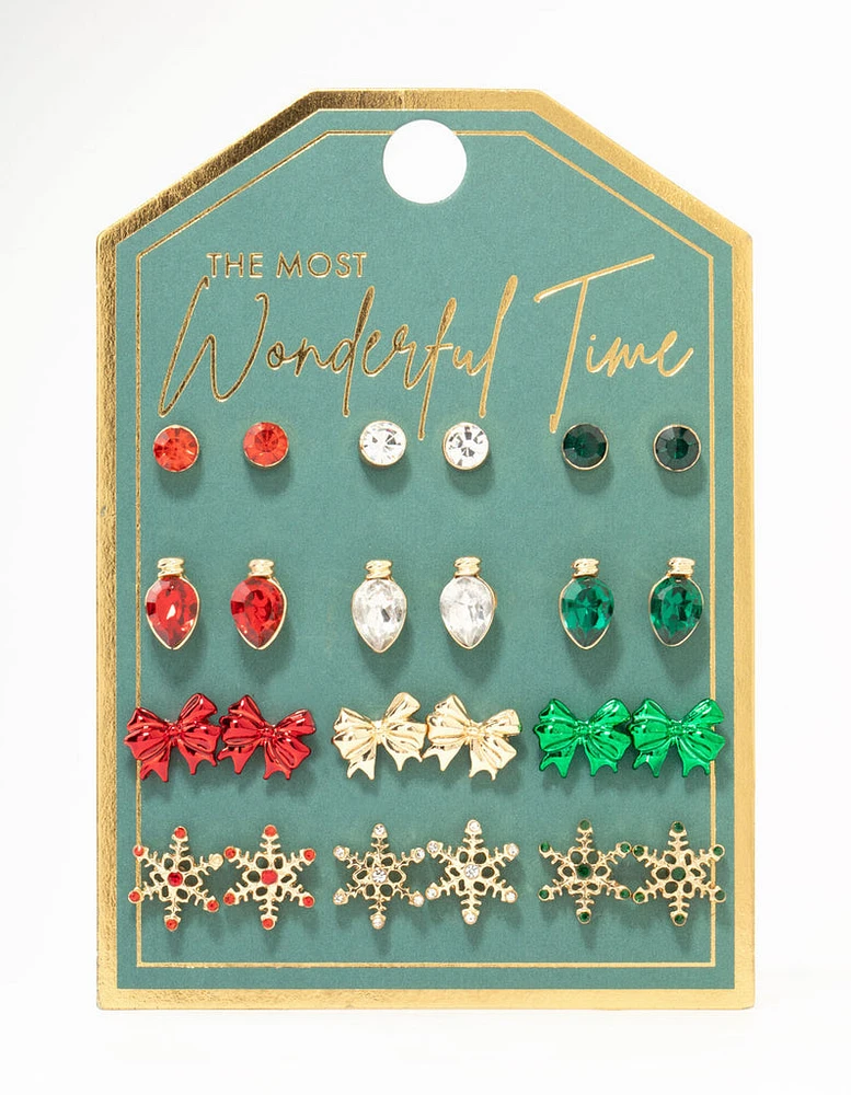 Snowflake & Bow Stud Earrings 12-Pack