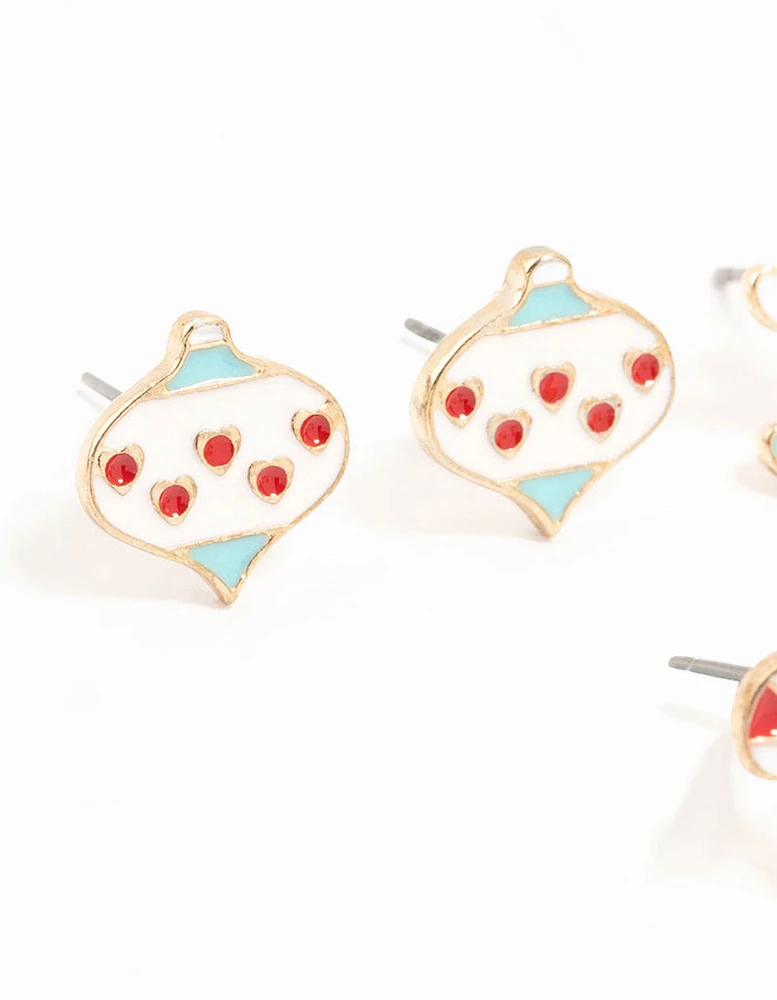 Gingerbread House & Candy Cane Stud Earrings 5-Pack