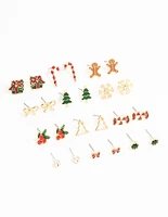 Mixed Gingerbread Man & Present Gold Stud Earrings 12-Pack