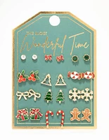 Mixed Gingerbread Man & Present Gold Stud Earrings 12-Pack