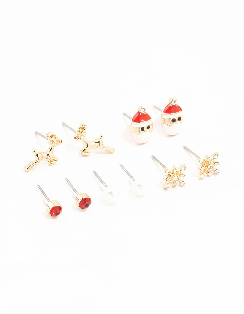 Snowflake, Pearl & Santa Earrings 5-Pack