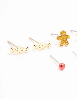 Candy & Tree Small Gold Stud Earrings 5-Pack