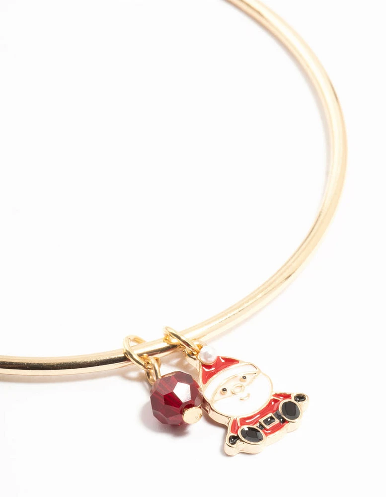 Enamel Santa & Red Bead Gold Charm Bangle