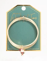 Enamel Santa & Red Bead Gold Charm Bangle