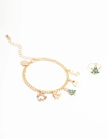 Tree Motif Gold Ring & Charm Bracelet Set