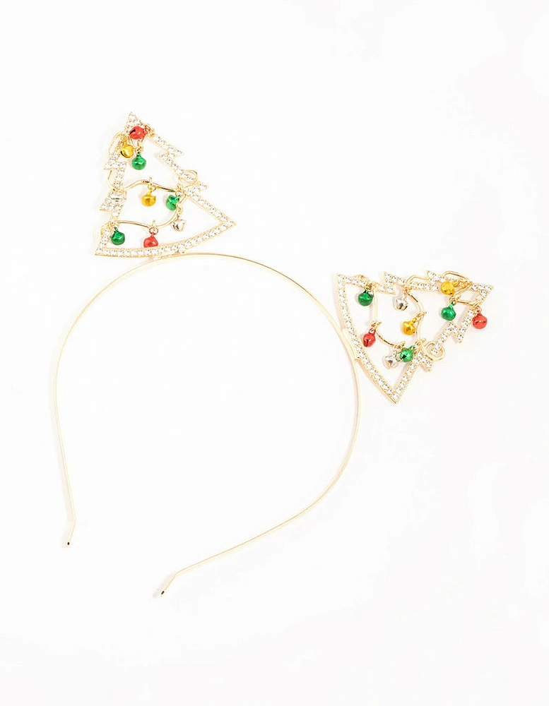 Yellow, Green & Red Bells Gold Headband