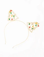 Yellow, Green & Red Bells Gold Headband