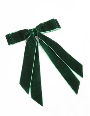 Green Velvet Double Bow Clip