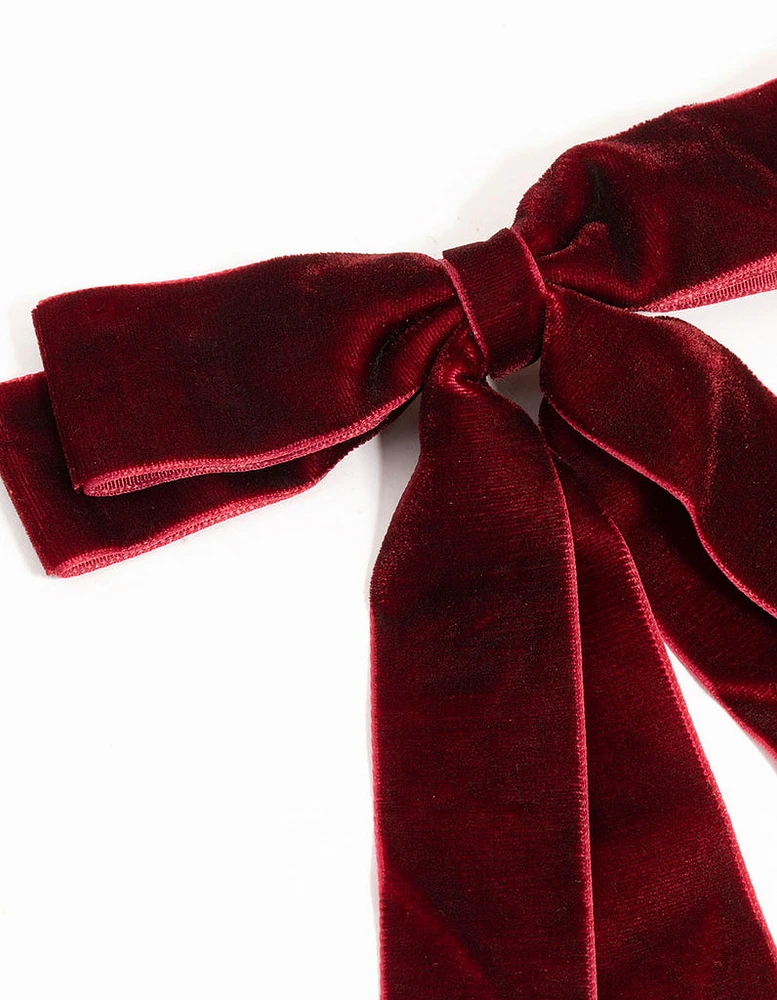 Burgundy Velvet Double Bow Clip