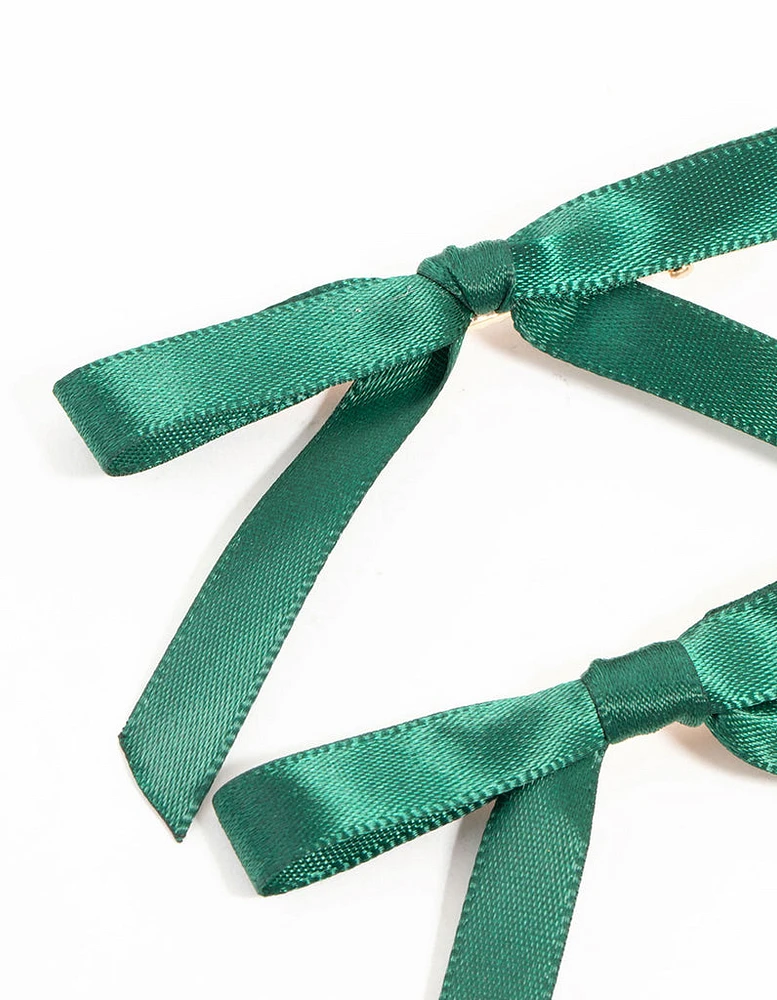 Mini Green Satin Bows 4-Pack