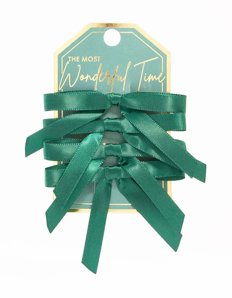 Mini Green Satin Bows 4-Pack