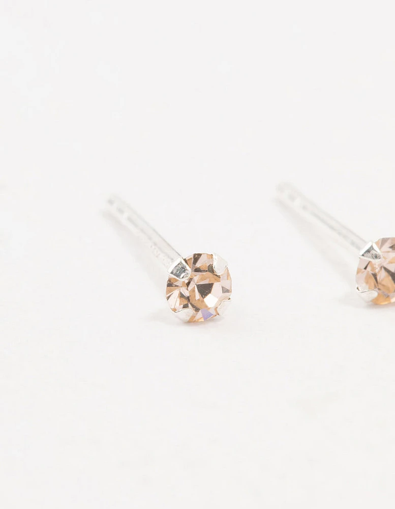 Peach Czech Bohemia Crystal Sterling Silver Stud Earrings