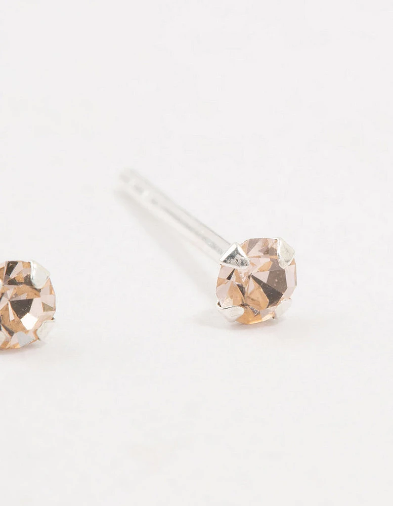 Peach Czech Bohemia Crystal Sterling Silver Stud Earrings