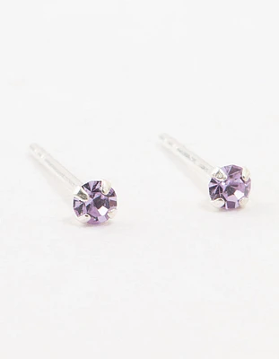 Sterling Silver Purple Czech Bohemia Crystal Stud Earrings