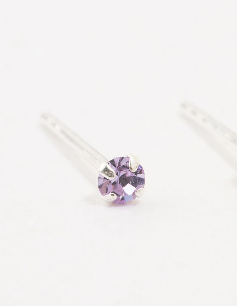 Sterling Silver Purple Czech Bohemia Crystal Stud Earrings