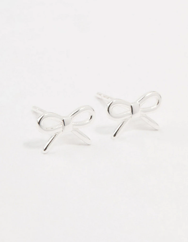 Sterling Silver Cut Out Bow Stud Earrings