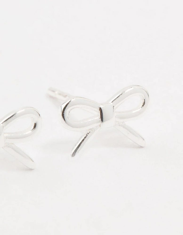 Sterling Silver Cut Out Bow Stud Earrings