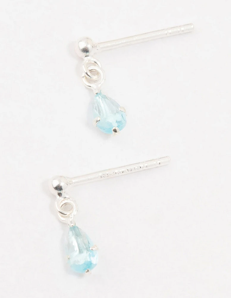 Sterling Silver Pear Shaped Blue Cubic Zirconia Drop Earrings