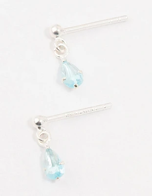 Sterling Silver Pear Shaped Blue Cubic Zirconia Drop Earrings