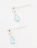 Sterling Silver Pear Shaped Blue Cubic Zirconia Drop Earrings