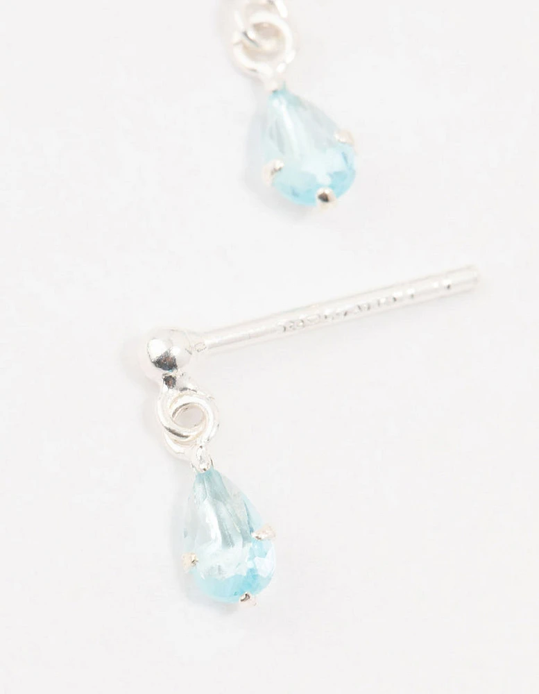 Sterling Silver Pear Shaped Blue Cubic Zirconia Drop Earrings