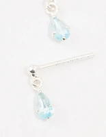 Sterling Silver Pear Shaped Blue Cubic Zirconia Drop Earrings