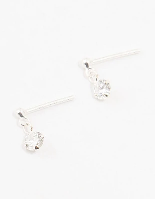 Round Cubic Zirconia Drop Sterling Silver Earrings