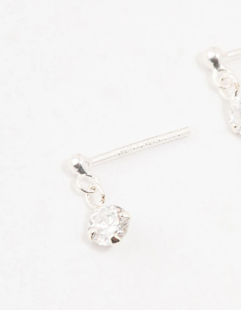 Round Cubic Zirconia Drop Sterling Silver Earrings