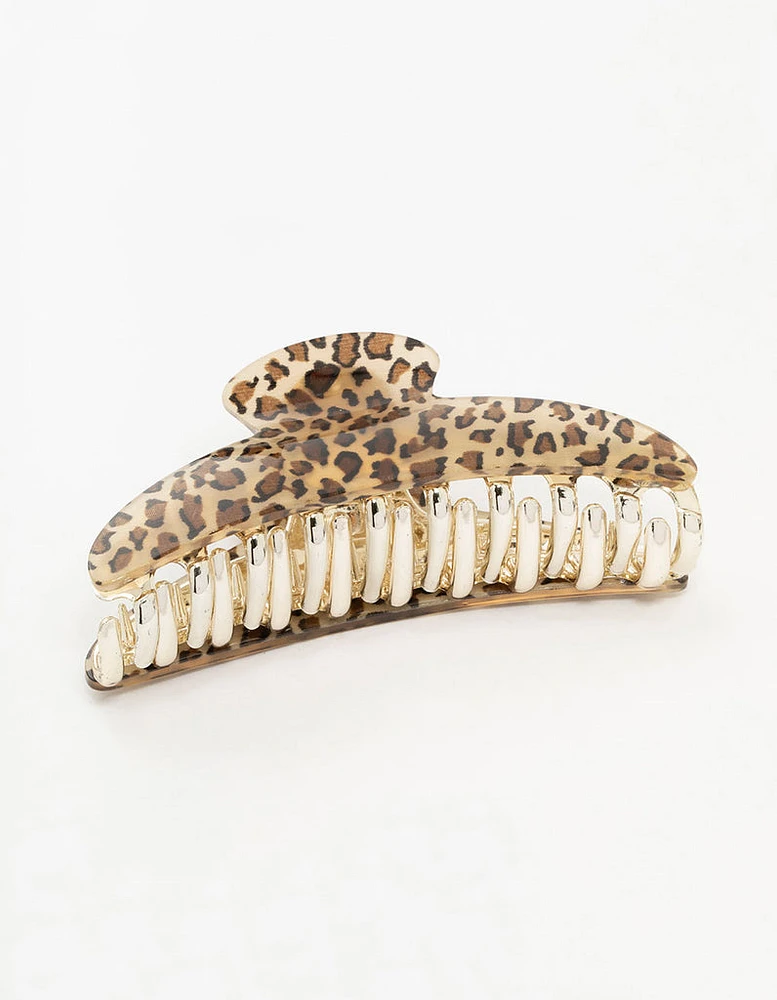 Leopard Print Plastic Curved Hair Claw Clip