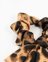 Leopard Satin Bow Scrunchie