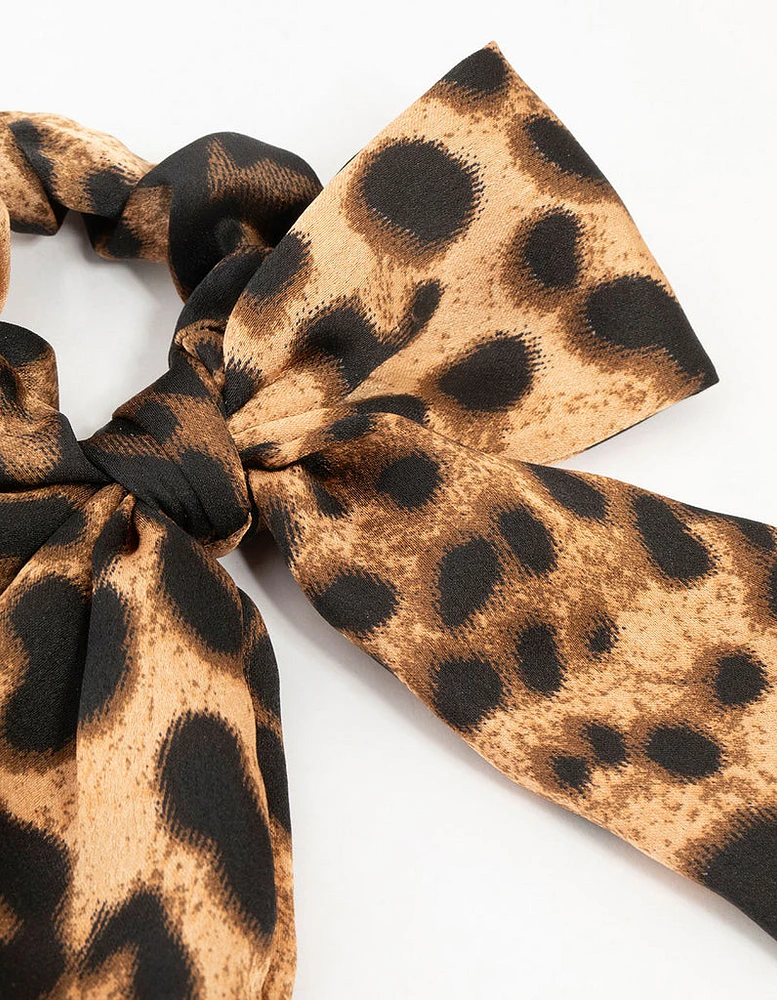 Leopard Satin Bow Scrunchie