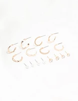 Rose Gold Pearl & Diamante Hoop Earrings 8-Pack