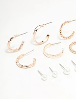 Rose Gold Pearl & Diamante Hoop Earrings 8-Pack