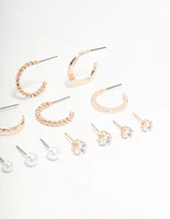 Rose Gold Pearl & Diamante Hoop Earrings 8-Pack