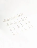 Silver Stud Butterfly & Mixed Style Earrings 12-Pack