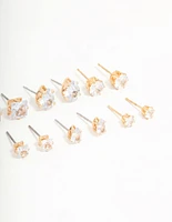 Gold Mixed Shaped Diamante Stud Earrings 8-Pack