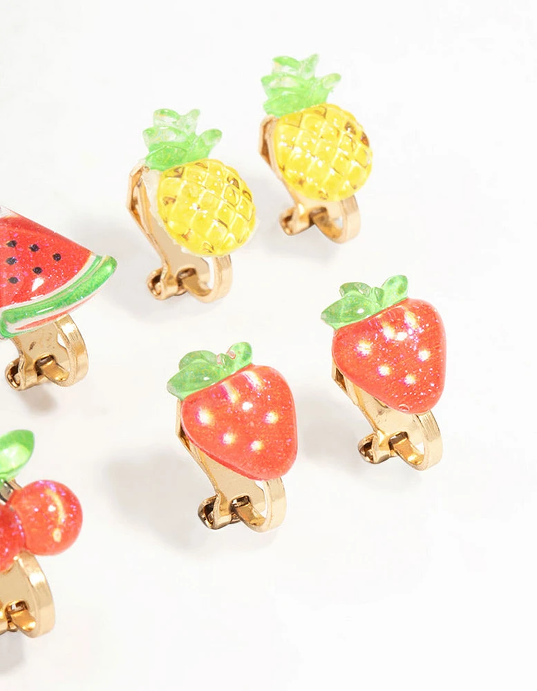 Gold Fruit Salad Clip On Earrings 5-Pack