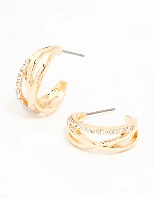 Gold Diamante Twisted Hoop Earrings