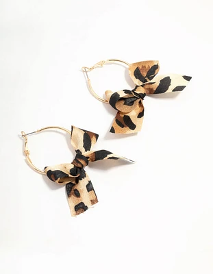 Cheetah Bow Fabric Hoop Earrings