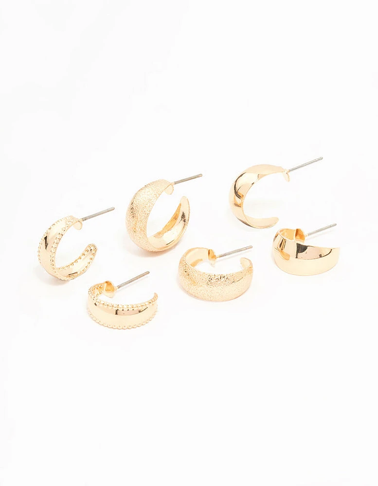 Gold Hammered & Teardrop Hoop Earrings 3-Pack