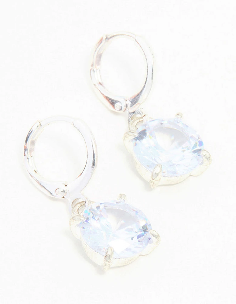 Blue Bezel Diamante Clicker Drop Silver Earrings