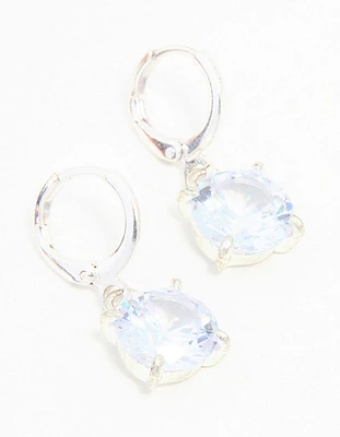 Blue Bezel Diamante Clicker Drop Silver Earrings