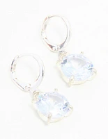 Blue Bezel Diamante Clicker Drop Silver Earrings