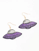 Purple Acrylic Spaceship Drop Earrings