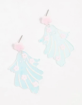 Blue & Pink Acrylic Ghost Flower Drop Earrings